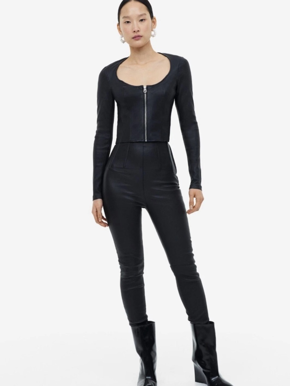 H&M Studio High-Waist Black Stretch Leather  Leggings size 16. No offers.